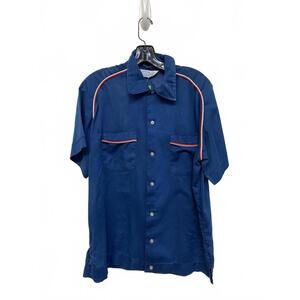 Vintage Milton Bowling Blue Short Sleeve Shirt Zochert Fence Co. Steve Large